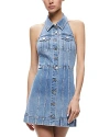 Alice And Olivia Kendall Denim Halterneck Mini Dress In Ivy Blue