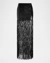 Alice And Olivia Kendra Sequined Fringe Maxi Skirt In Black