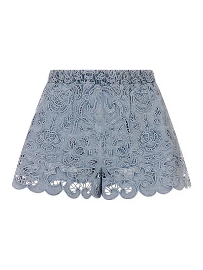 Alice And Olivia Kenley Eyelet Drawstring Denim Shorts Sierra Light Blue