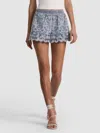 Alice And Olivia Kenley Eyelet Drawstring Denim Shorts Sierra Light Blue In Blue