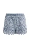 Alice And Olivia Kenley Eyelet Drawstring Denim Shorts Sierra Light Blue In Blue