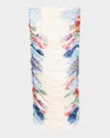Alice And Olivia Kennah Ruched Midi Skirt In Garden Brunch Off Wh