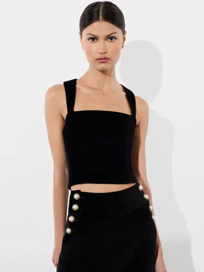 Alice And Olivia Keria Velvet Sleeveless Top In Black