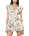 Alice And Olivia Kessie Ruffle Sleeve Romper In White Floral