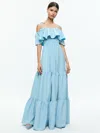 Alice And Olivia Kia Cold-shoulder Tiered Linen-blend Maxi Dress In Mineral Blue