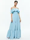 Alice And Olivia Kia Cold-shoulder Tiered Linen-blend Maxi Dress In Mineral Blue