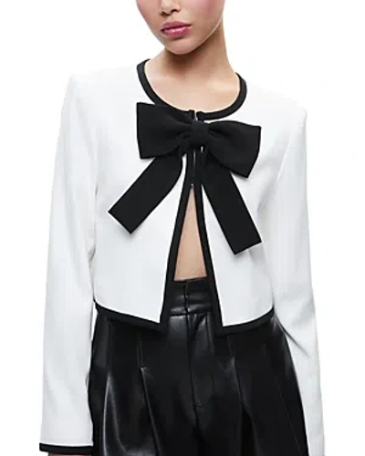 Alice And Olivia Kidman Bow Cropped Top In Off Whiteblack