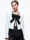 Alice And Olivia Kidman Bow Cropped Top In Off White/black