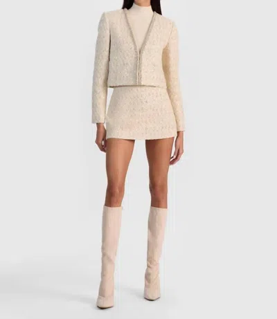 Alice And Olivia Kidman Embellished Tweed Jacket In Natural In Metallic