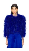 Alice And Olivia Kidman Feathered Boxy Jacket In 로얄