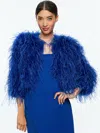 Alice And Olivia Kidman Feathered Boxy Jacket In Royal