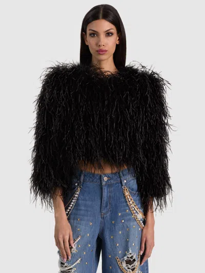 Alice And Olivia Kidman Feathered Jacket In Black