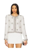 Alice And Olivia Kidman Embellished Tweed Jacket In Off White