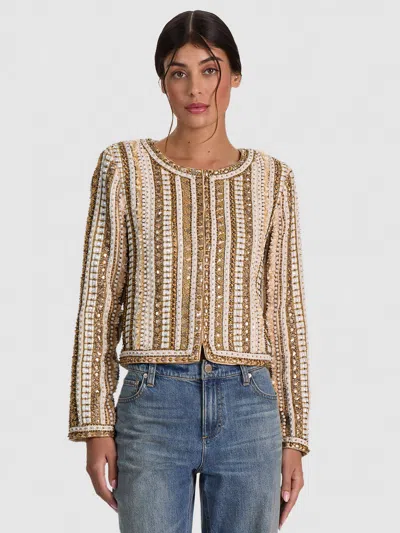 Alice And Olivia Kidman Linen Embellished Jacket In Multi