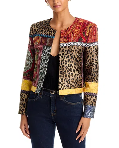 Alice + Olivia Alice And Olivia Kidman Mixed Media Collarless Jacket In Multi