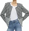Alice And Olivia Kidman Two-fer Boxy Raw Edge Jacket In Black/off White In Multi