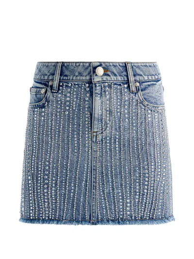 Alice And Olivia Kiera Embellished Denim Mini Skirt Fiona Vintage Blue