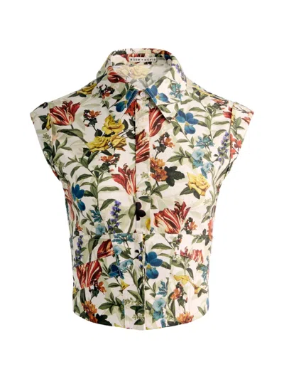 Alice And Olivia Kim Floral-print Corset Top In Neutral