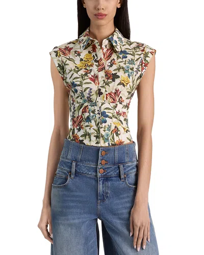 Alice + Olivia Kim Floral-print Corset Top In Neutral