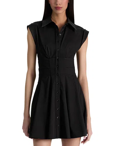 Alice And Olivia Kim Paneled Corset Flared Mini Shirt Dress In Black
