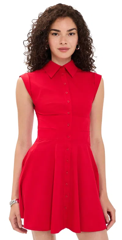 Alice And Olivia Kim Paneled Corset Flared Mini Shirt Dress Hibiscus In Red