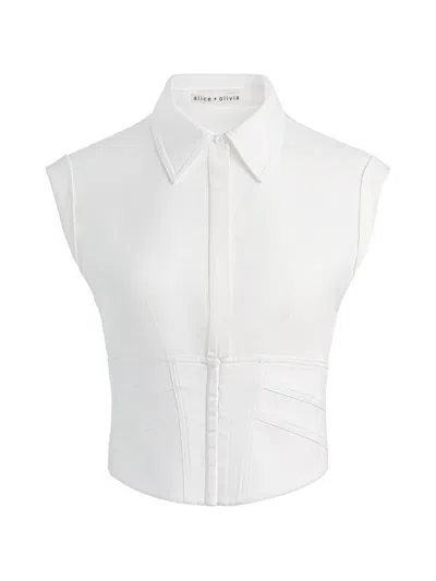 Alice And Olivia Kim Paneled Corset Fitted Top Off White