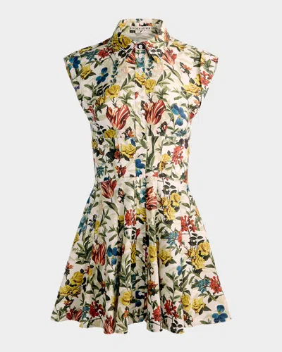 ALICE AND OLIVIA KIM PANELED FLORAL MINI SHIRTDRESS