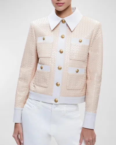 Alice And Olivia Kinley Jacke In Almond Off White