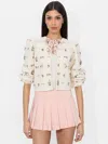 Alice And Olivia Kitty Bow Cardigan In Soft White Multi