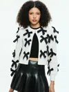 Alice And Olivia Kitty Bow Cardigan In Soft White/black