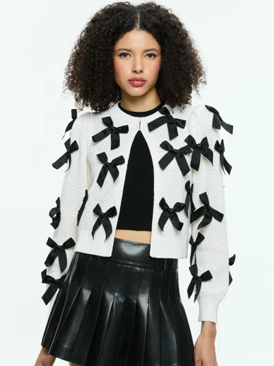 Alice And Olivia Kitty Bow Cardigan In Soft White/black