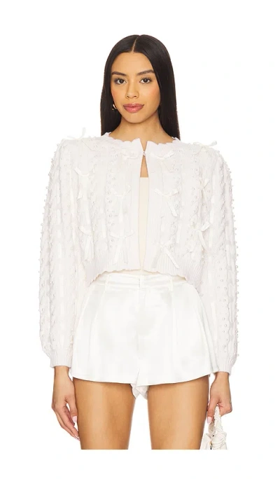 Alice And Olivia Kitty Embellished Cardigan In Soft White
