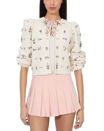 ALICE AND OLIVIA ALICE AND OLIVIA KITTY FLORAL PUFF SLEEVE CARDIGAN