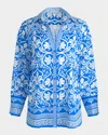 Alice And Olivia Kiva Oversized Pajama Shirt Soiree True Blue In Blue
