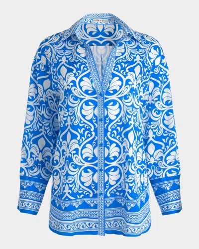 Alice And Olivia Kiva Printed Oversized Pajama Shirt In Blue