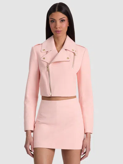 Alice And Olivia Krishna Suede Cropped Moto Jacket In Pink