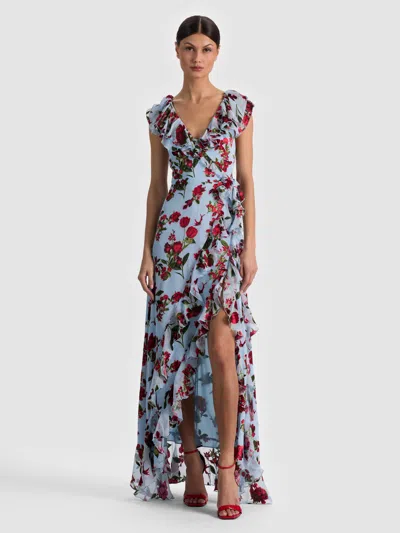 Alice And Olivia Kristen Ruffle Wrap Maxi Dress In Blue
