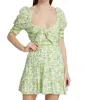ALICE AND OLIVIA KRISTIE FLORAL PRINT SMOCKED MINI DRESS IN SUN DITSY OFF WHITE YELLOW