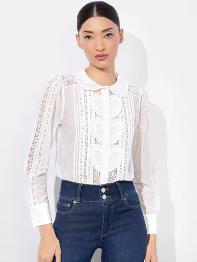 Alice And Olivia Kurt Mixed Media Blouse In Off White