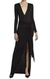 Alice And Olivia Kyra Deep Drapey Maxi Dress In Black In Black