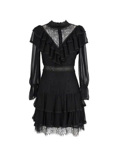 Pre-owned Alice And Olivia Lace Chiffon Mini Dress In Black