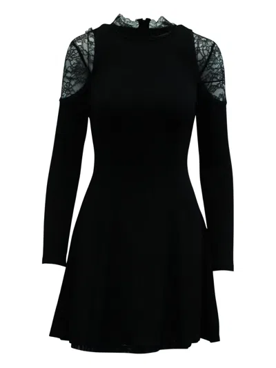 Pre-owned Alice And Olivia Lace-collar Long-sleeved Dress In Black