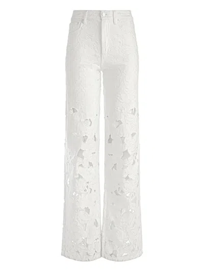 Alice And Olivia Weezy High Rise Embroidered Eyelet Pants In Off White