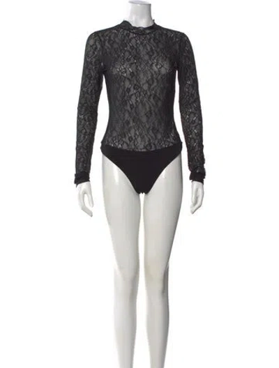 Pre-owned Alice And Olivia Lace Lace Pattern Bodysuit In Black