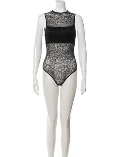 Pre-owned Alice And Olivia Lace Lace Pattern Bodysuit W/ Tags In Black