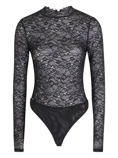 Alice And Olivia Lace Long-sleeve Bodysuit In Black