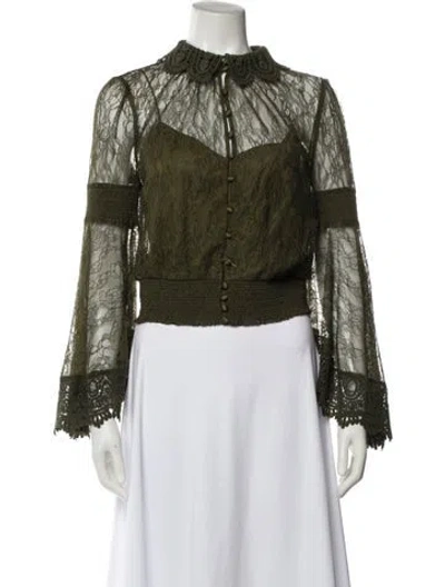 Pre-owned Alice And Olivia Lace Mock Neck Crop Top W/ Tags In Green