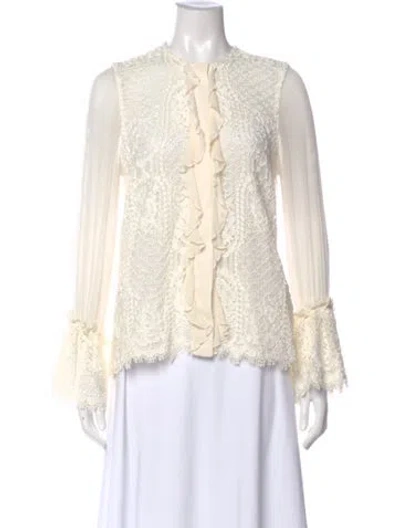 Pre-owned Alice And Olivia Lace Pattern Crew Neck Blouse In Neutral