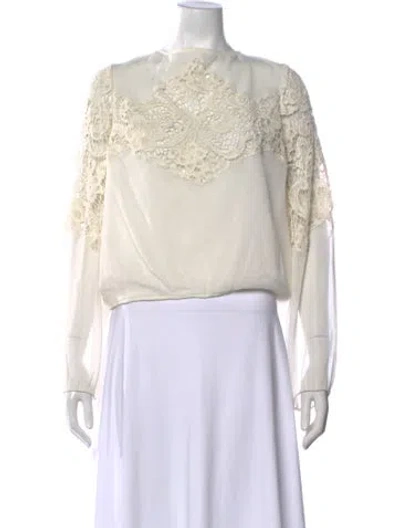Pre-owned Alice And Olivia Lace Pattern Crew Neck Blouse In Neutral