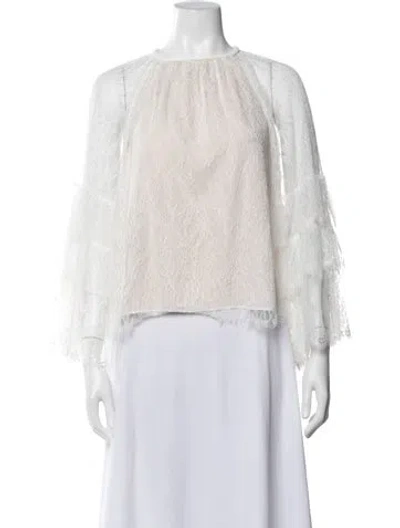 Pre-owned Alice And Olivia Lace Pattern Crew Neck Blouse In Neutrals